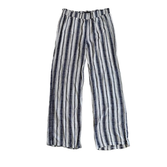 like an angel Pants - Striped Linen Blend Pull On Beach Boho Pants Size Medium
